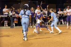 Graduate Ally Miklesh was the hero of the game, scoring the winning run in ACC Softball Tournament