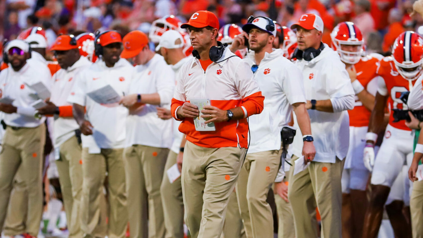 clemson football dabo swinney standing on sideline